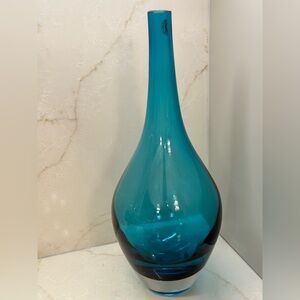 Vintage Salong Hand-Blown Turquoise-Blue Glass Vase With Modernist Design